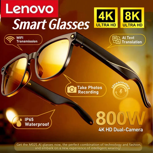 Lenovo 8K HD AI Smart Photochromic Glasses 4K Multifunctional Camera Bluetooth Call Voice Assistant Music Player Translate