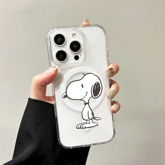 Cartoon S-Snoopy Wireless Charging Case for iPhone 17 Air 16 E 15 14 Plus 13 12 Mini 11 Pro Max Transparent Silicone Edge Cover